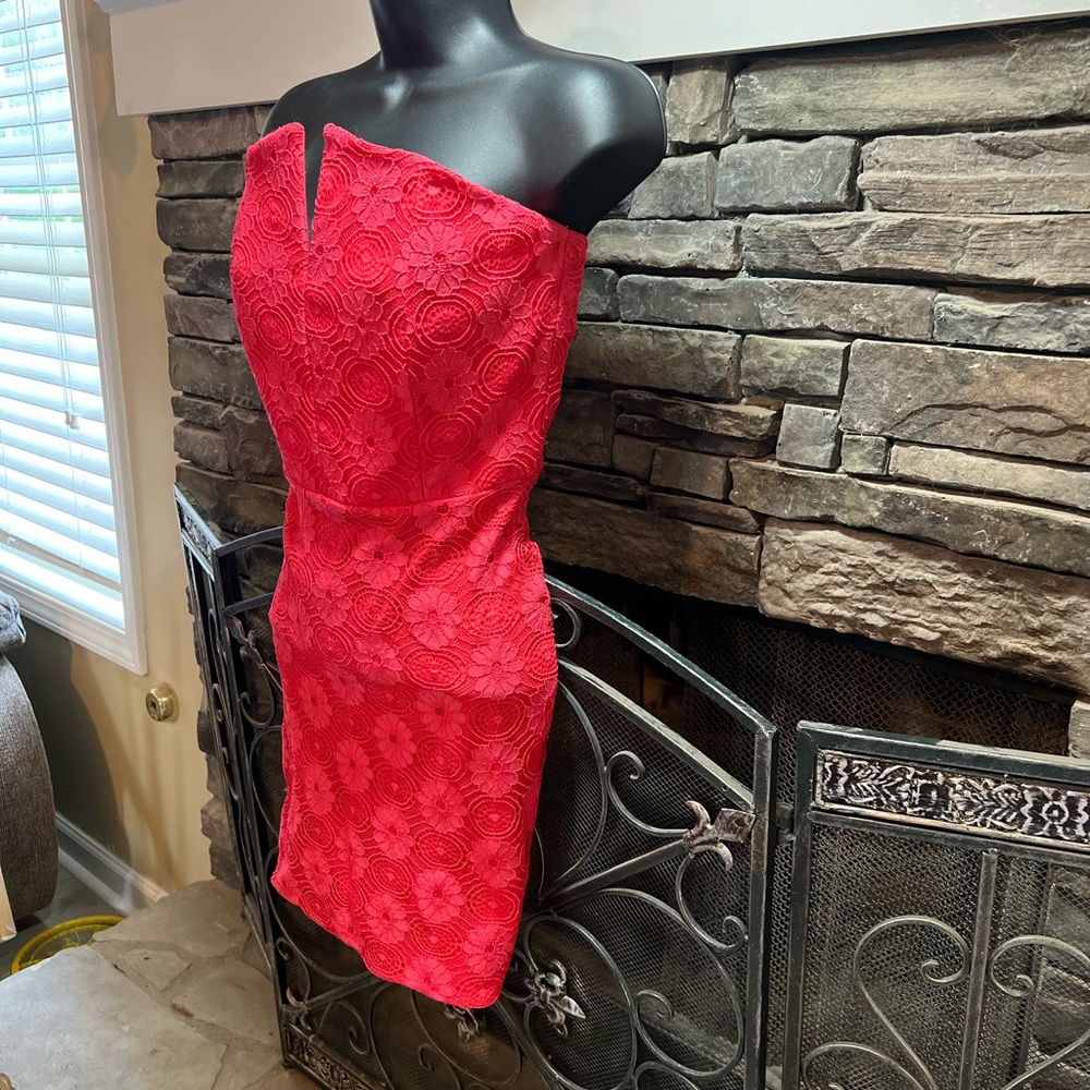 Strapless Coral Cocktail Dress Medium read description - Picture 4 of 14